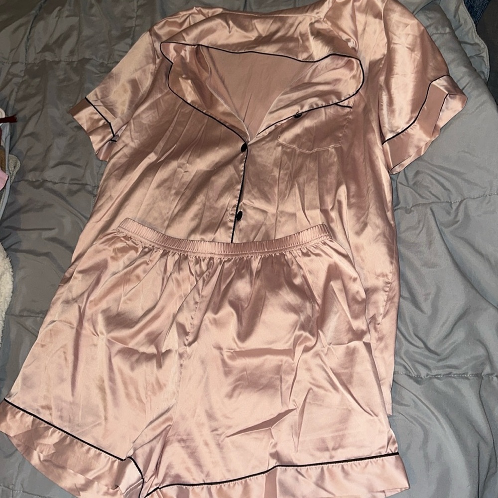 Pink silk 2-piece pajama set